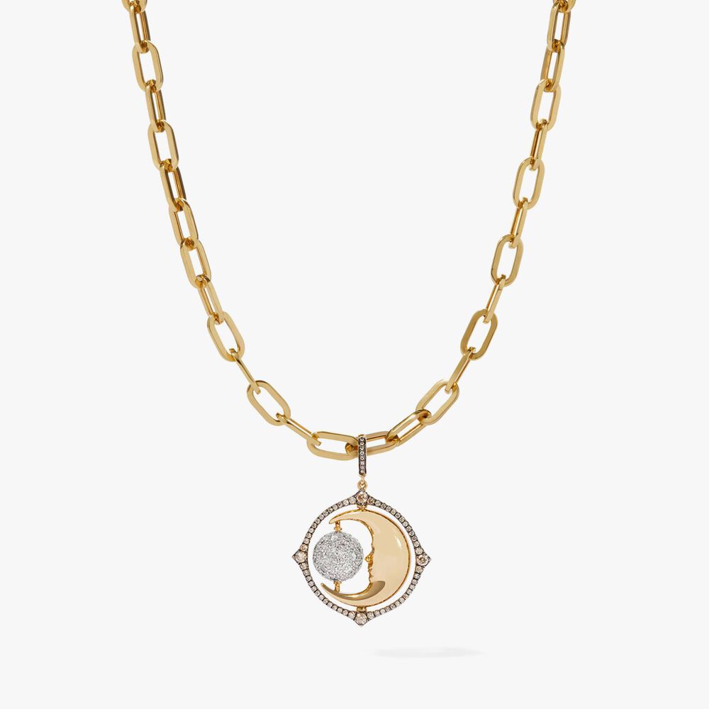 Mythology 18ct Gold Diamond Spinning Moon Charm Necklace | Annoushka jewelley